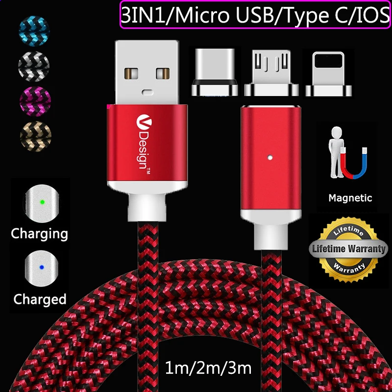 1M/2M/3M USB Type C/Micro USB/IOS Magnetic Cable Type-C Fast Charger Adapter Magnet Cable For Samsung S9 S8 S7 For iPhone 6 8 7
1M/2M/3M USB Type C/Micro USB/IOS Magnetic Cable Type-C Fast Charger Adapter Magnet Cable For Samsung S9 S8 S7 For iPhone 6 8 7
