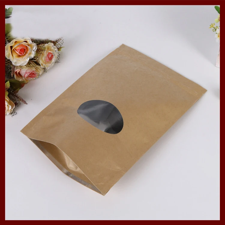 Фото 1000 шт. 13х18 см коричневый пакет из крафт-бумаги с круглым окном стоьте на молнии/на