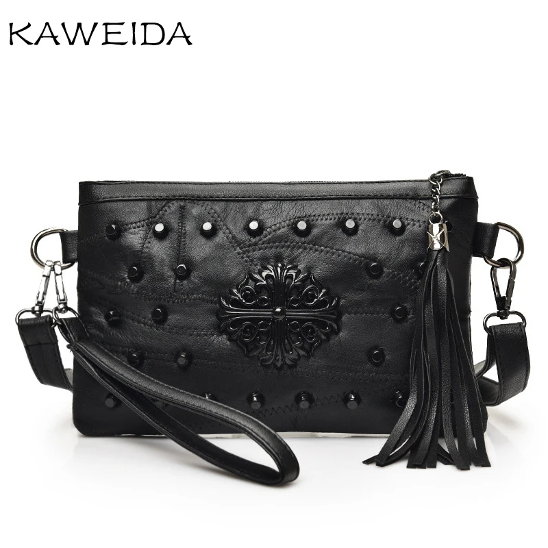 New Women Bag Luxury Black Genuine Leather Messenger Bags Tassel Rivet Punk Female Handbag Cool Wrist Clutch Lady Shoulder Bag
New Women Bag Luxury Black Genuine Leather Messenger Bags Tassel Rivet Punk Female Handbag Cool Wrist Clutch Lady Shoulder Bag