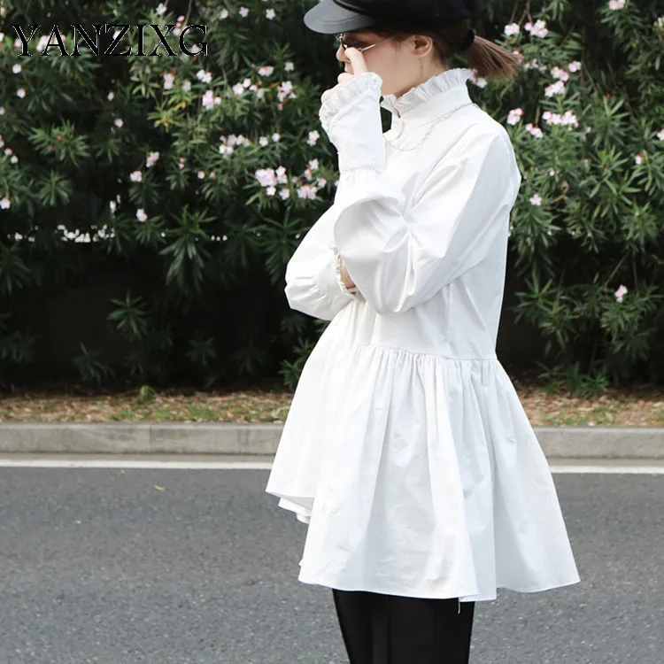 Woman Shirt Irregular Ruffle Cotton Blouse White Asymmetry Standing Collar Loose Casual Shirt Women 2019 Fashion Z053
Woman Shirt Irregular Ruffle Cotton Blouse White Asymmetry Standing Collar Loose Casual Shirt Women 2019 Fashion Z053