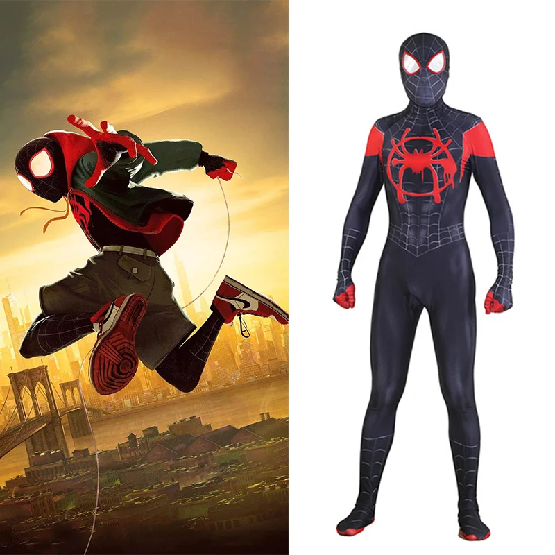 

SpiderMan Into the SpiderVerse Miles Morales Cosplay Costume Zentai 3D Pattern Bodysuit Suit Jumpsuits Adult Men Kids