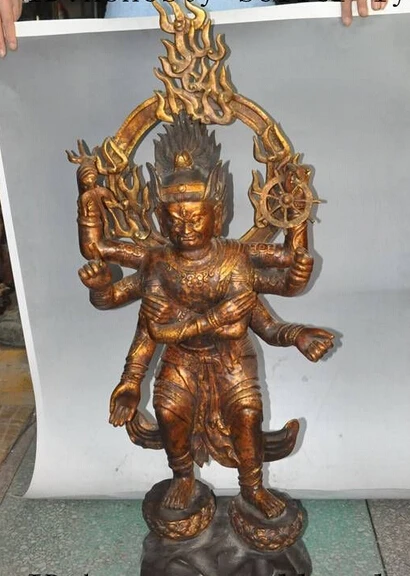 006644 38"chinese tibet buddhism bronze gilt 8 arms buddha god stand Tread lotus statue
006644 38"chinese tibet buddhism bronze gilt 8 arms buddha god stand Tread lotus statue