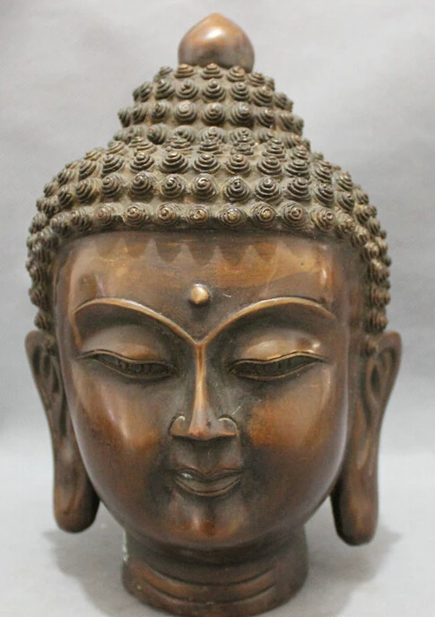 S4786 9" Tibet Bronze Copper Buddhist Joss Shakyamuni Sakyamuni Buddha Head Statue D0317