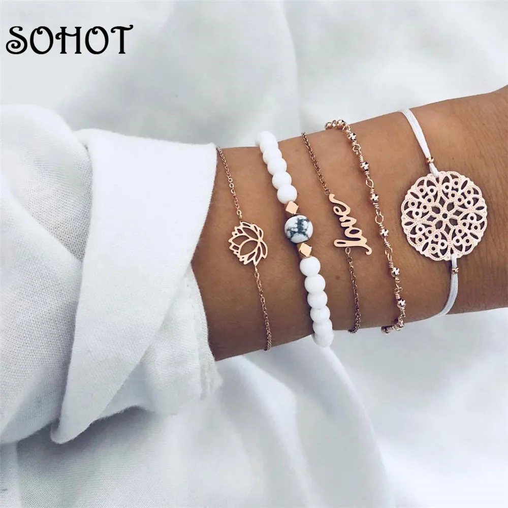 SOHOT Bohemia Style Multilayer Unisex Charm Bracelets 5PCS Trendy Hollow Lotus Alphabet Round Flower Pendant For Party Jewelry
SOHOT Bohemia Style Multilayer Unisex Charm Bracelets 5PCS Trendy Hollow Lotus Alphabet Round Flower Pendant For Party Jewelry