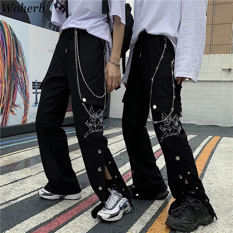 Woherb Harajuku Black Cargo Pants Women and Man Hip Hop Straight Pant Embroidery Modis Streetwear Loose Trousers Side Split
Woherb Harajuku Black Cargo Pants Women and Man Hip Hop Straight Pant Embroidery Modis Streetwear Loose Trousers Side Split
