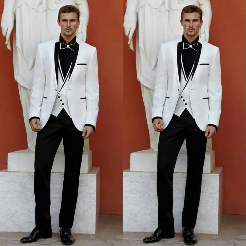 Italy Men Suits for Wedding Suits White Blazers Groom Tuxedo Black Lapel One Button 3Piece Costume Homme Ternos trajes de hombre
Italy Men Suits for Wedding Suits White Blazers Groom Tuxedo Black Lapel One Button 3Piece Costume Homme Ternos trajes de hombre