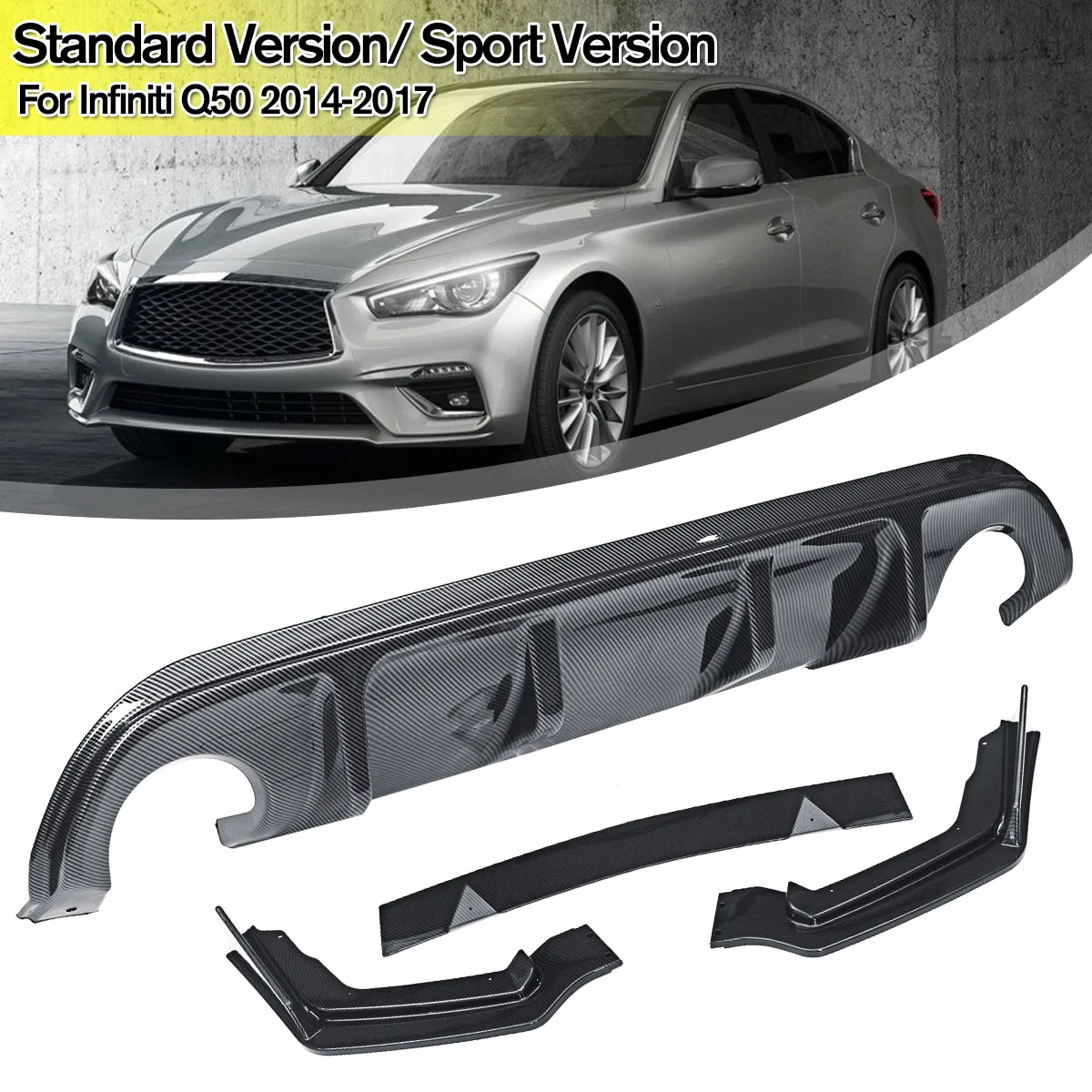 NEW Car Rear Bumper Front Deflector Spoiler Splitter Diffuser Bumper Carbon Fiber Bumper Splitters For Infiniti Q50 2014-2017
NEW Car Rear Bumper Front Deflector Spoiler Splitter Diffuser Bumper Carbon Fiber Bumper Splitters For Infiniti Q50 2014-2017
