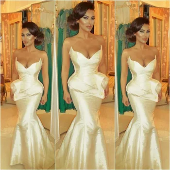 Sexy V Neck Sleeveless Long Peplum Prom Dresses Taffeta Mermaid Floor Length Wedding Party Dress
Sexy V Neck Sleeveless Long Peplum Prom Dresses Taffeta Mermaid Floor Length Wedding Party Dress