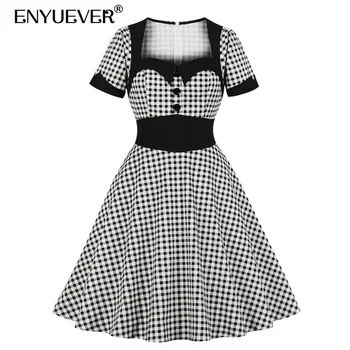 Enyuever Plus Size Plaid Vintage Dress Women Summer Cotton Short Sleeve Casual Robe Pin Up Swing 50s Rockabilly Dress Vestidos
Enyuever Plus Size Plaid Vintage Dress Women Summer Cotton Short Sleeve Casual Robe Pin Up Swing 50s Rockabilly Dress Vestidos