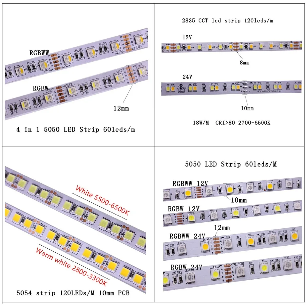 

LED Strip 5M 2835 5730 5050 5054 RGB CCT RGBCCT RGBW RGBWW WARM WHITE 60/120/240/480 LED 4in1 12V 24V tape Light Strips Flexible