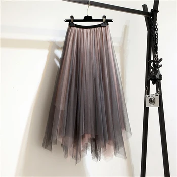 2018 summer new mesh women irregular skirts lady sweet elegant long party A-line loose skirt top quality 
2018 summer new mesh women irregular skirts lady sweet elegant long party A-line loose skirt top quality