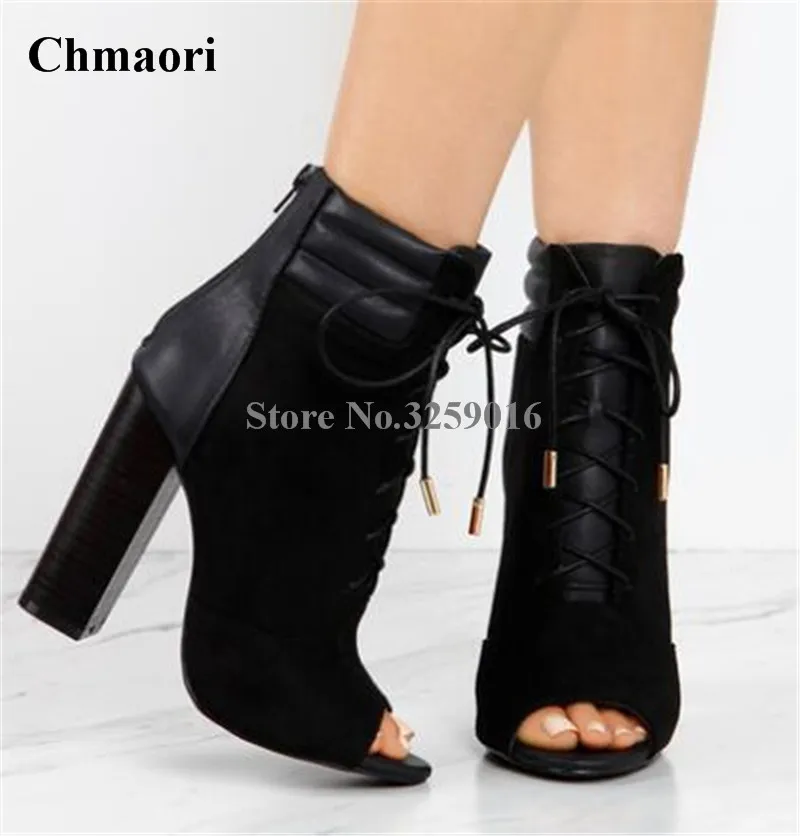 Hot Selling Women Fashion Open Toe Lace-up Chunky Heel Short Boots Black Super High Thick Heel Ankle Booties
Hot Selling Women Fashion Open Toe Lace-up Chunky Heel Short Boots Black Super High Thick Heel Ankle Booties