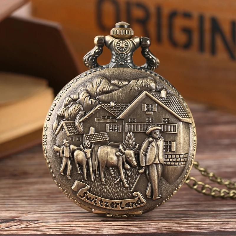 Switzerland Cattle Farmer Quartz Pocket Watch Vintage Necklace Pendant Fob Clock Antique Style Best Gifts for Men Women
Switzerland Cattle Farmer Quartz Pocket Watch Vintage Necklace Pendant Fob Clock Antique Style Best Gifts for Men Women
