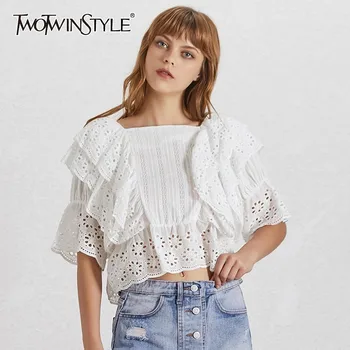 TWOTWINSTYLE Casual White Blouse For Women Square Collar Puff Sleeve Hollow Out Ruffles Shirt Female Fashion Summer 2020 New
TWOTWINSTYLE Casual White Blouse For Women Square Collar Puff Sleeve Hollow Out Ruffles Shirt Female Fashion Summer 2020 New