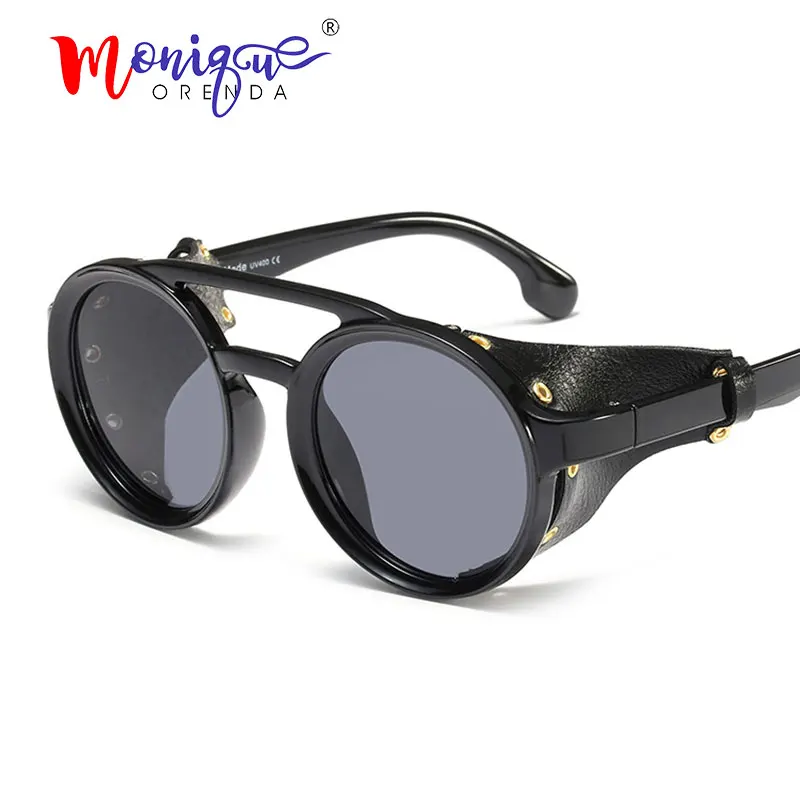 2019 Vintage punk sunglasses men brand design brown black round side leather sun glasses for women luxury unique eyewear UV400
2019 Vintage punk sunglasses men brand design brown black round side leather sun glasses for women luxury unique eyewear UV400