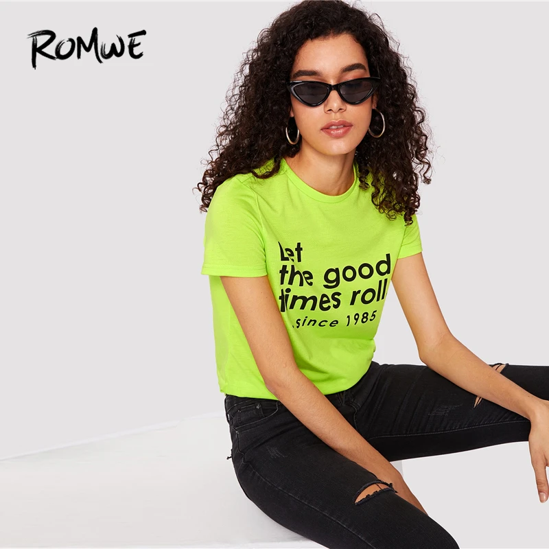 ROMWE Slogan Print Neon Top 2019 Basic Women Clothing Short Sleeve Summer Tops New Female Fashion O Neck Comfort T-shirt
ROMWE Slogan Print Neon Top 2019 Basic Women Clothing Short Sleeve Summer Tops New Female Fashion O Neck Comfort T-shirt