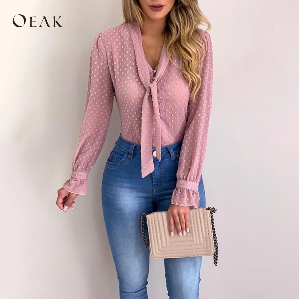 Oeak 2019 Women Button Design Tie Front Flare Long Sleeve Blouse Sexy See Through Top Female Sexy Shirt Fashion Voile Top
Oeak 2019 Women Button Design Tie Front Flare Long Sleeve Blouse Sexy See Through Top Female Sexy Shirt Fashion Voile Top