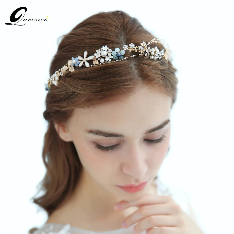 QUEENCO Blue Pearls Crystal Hairband Tiara Gold Fashion Floral Hair Vine Romantic Headbands Wedding Hair Accessories Women Gift
QUEENCO Blue Pearls Crystal Hairband Tiara Gold Fashion Floral Hair Vine Romantic Headbands Wedding Hair Accessories Women Gift
