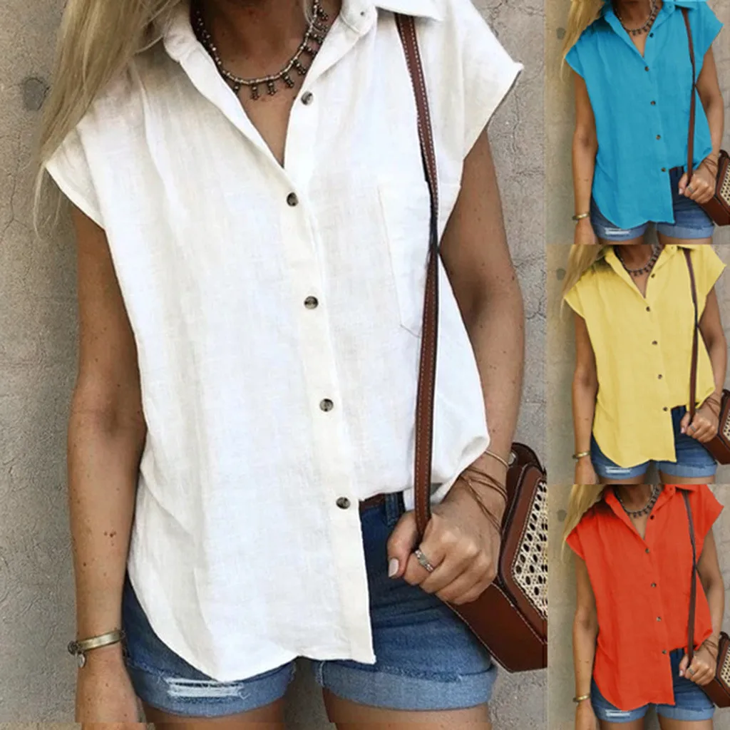 Summer Fashion Botton Cotton Linen Blouse Ladies Solid Tops Loose Top Female Womens Short Sleeve Shirt Blusas Femininas Pullover
Summer Fashion Botton Cotton Linen Blouse Ladies Solid Tops Loose Top Female Womens Short Sleeve Shirt Blusas Femininas Pullover