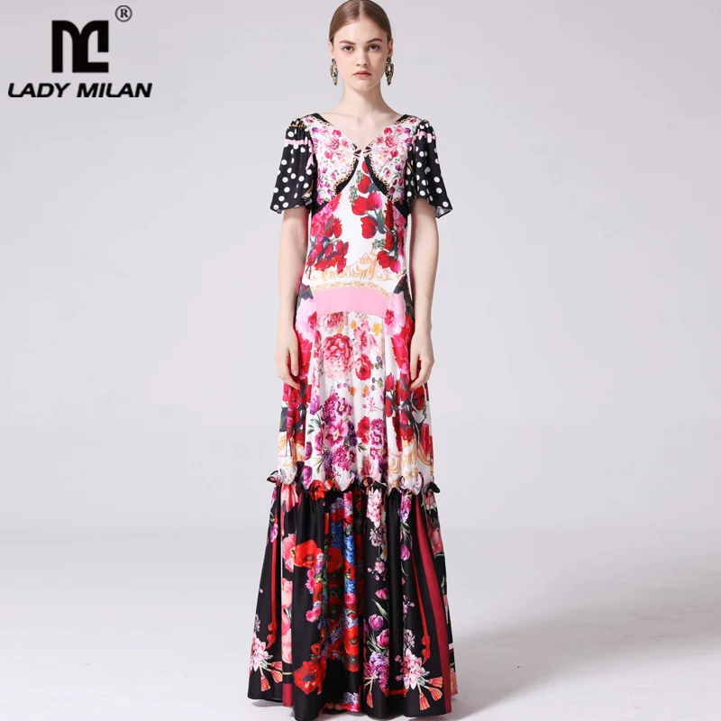Lady Milan 2019 Women's Runway Dresses V Neck Short Flare Sleeves Floral Printed Ruffles Elegant Long Casual Designer Dresses
Lady Milan 2019 Women's Runway Dresses V Neck Short Flare Sleeves Floral Printed Ruffles Elegant Long Casual Designer Dresses
