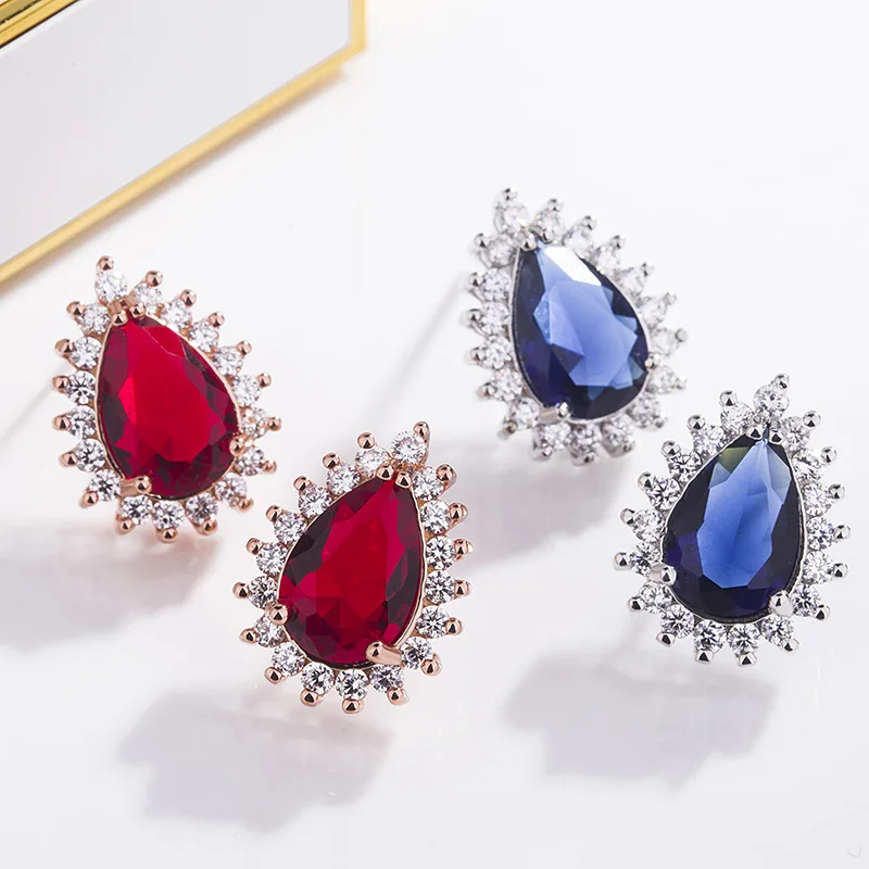 S925 Pure Silver Earrings Simulated Ruby Sapphire Jewelry Earrings Stud with Box
S925 Pure Silver Earrings Simulated Ruby Sapphire Jewelry Earrings Stud with Box