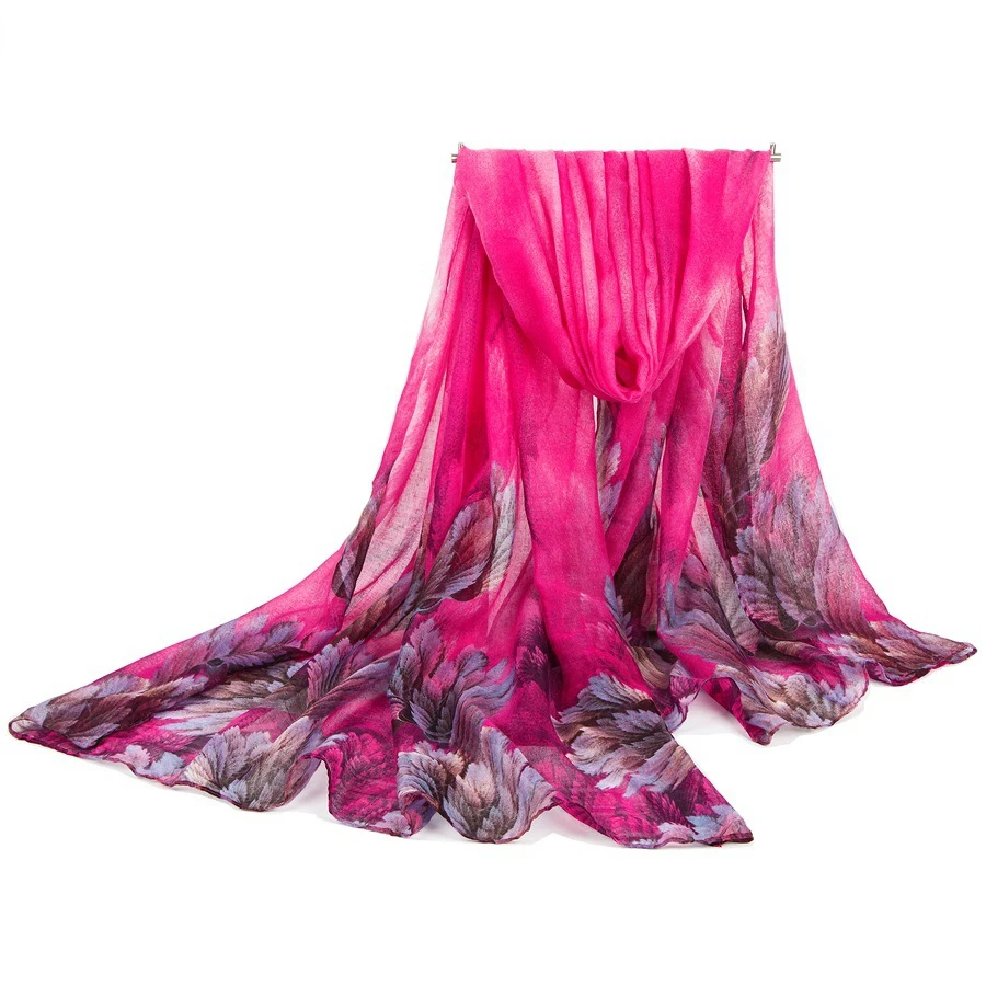 Женский теплый шарф из хлопка зимний длинный кораллового цвета Балийской пряжи с