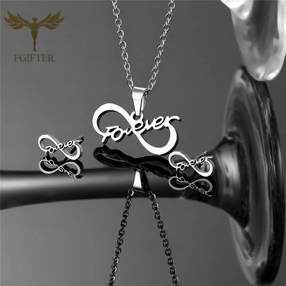 Fgift Silver Color Stainless Steel Wedding Jewelry Set for Bride Forever Love Design Pendant Necklace Stud Earrings Lovers Gift
Fgift Silver Color Stainless Steel Wedding Jewelry Set for Bride Forever Love Design Pendant Necklace Stud Earrings Lovers Gift