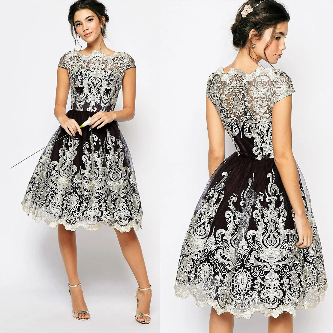 Petite Lace Embroidery Floral Dresses