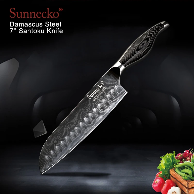 SUNNECKO 7 inch Damascus Santoku Knife Japanese VG10 Steel Blade Kitchen Knives Sharp Meat Fruit Cutter Knife Pakka Wood Handle
SUNNECKO 7 inch Damascus Santoku Knife Japanese VG10 Steel Blade Kitchen Knives Sharp Meat Fruit Cutter Knife Pakka Wood Handle