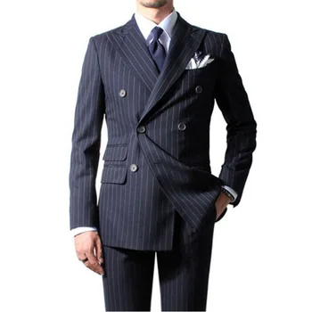 2017 Chalk Stripe Men Suit Custom Made Navy Blue Mens Striped Suits Tailored Double Breasted terno masculino smoking With Pocket
2017 Chalk Stripe Men Suit Custom Made Navy Blue Mens Striped Suits Tailored Double Breasted terno masculino smoking With Pocket