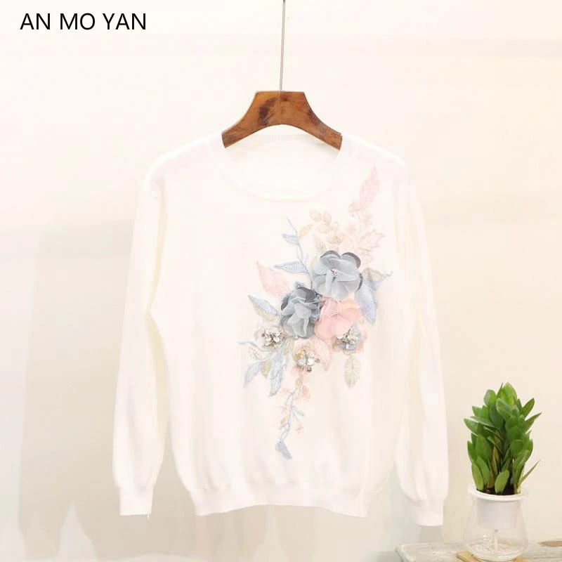 AN MO YAN 2018 New Beaded Flower Embroidery Harajuku Women's Sweater Fashion Loose Knit Stretch Pullover Sweet Style Female Tops
AN MO YAN 2018 New Beaded Flower Embroidery Harajuku Women's Sweater Fashion Loose Knit Stretch Pullover Sweet Style Female Tops