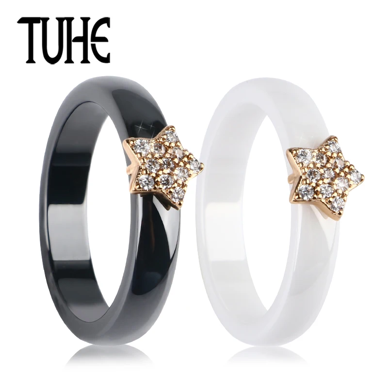TUHE New Crystal Star Ceramic Ring Rose Gold Color With 4MM Wide Ceramic Rings Black White Rings For Women Fashion Jewelry Gifts
TUHE New Crystal Star Ceramic Ring Rose Gold Color With 4MM Wide Ceramic Rings Black White Rings For Women Fashion Jewelry Gifts