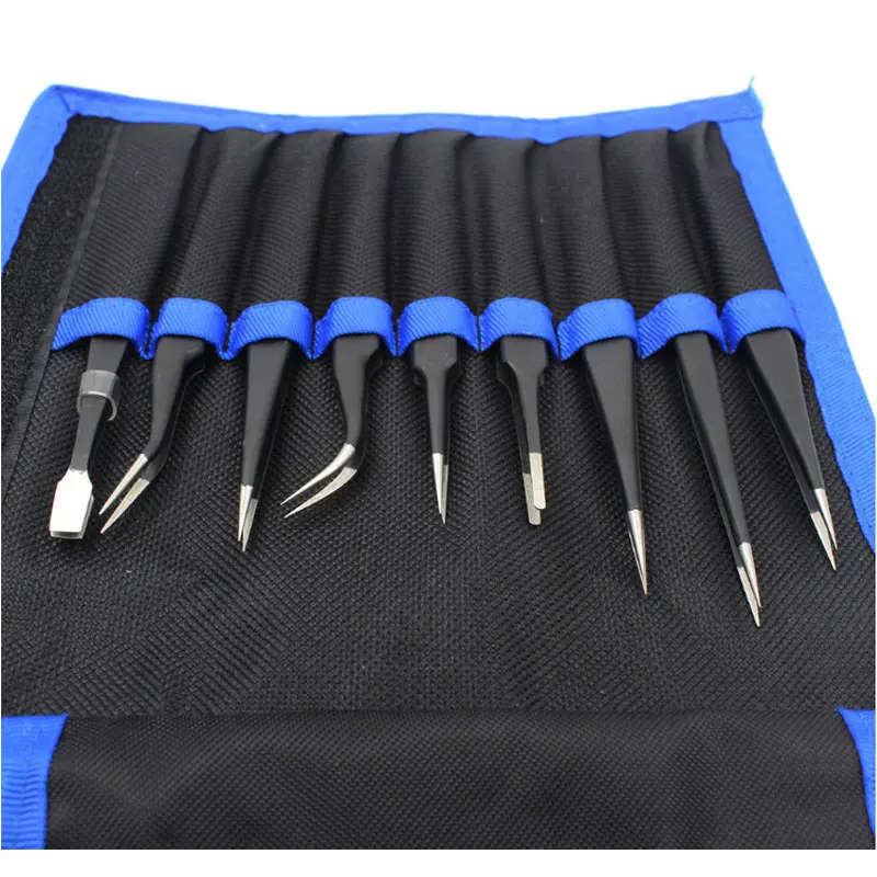 9pcs Anti-static ESD Stainless Steel Precision Tweezers Set Kit Maintenance Tools for Electronics Craft Jewelry Phone Repairing
9pcs Anti-static ESD Stainless Steel Precision Tweezers Set Kit Maintenance Tools for Electronics Craft Jewelry Phone Repairing
