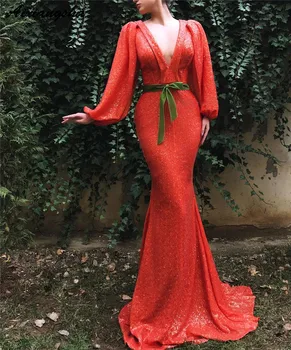 New Sequin Mermaid Evening Dress Deep V-Neck Full Sleeves Long Evening Dresses Belt robe de soiree
New Sequin Mermaid Evening Dress Deep V-Neck Full Sleeves Long Evening Dresses Belt robe de soiree
