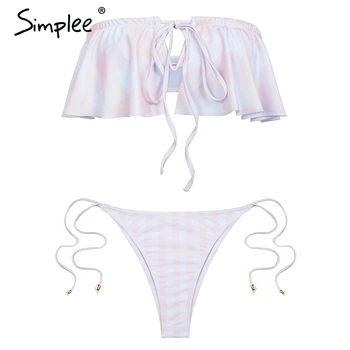 Simplee V neck ruffle front tie up sexy underwear set G-string pink plaid strpless women bra set Casual bathing suit lingerie
Simplee V neck ruffle front tie up sexy underwear set G-string pink plaid strpless women bra set Casual bathing suit lingerie