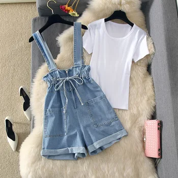 Fashion Girls Denim Strap Pants 2019 Summer High Waist Ruffles Lace-up Jean Shorts with White Slim T-shirts Womens 2 Piece Set
Fashion Girls Denim Strap Pants 2019 Summer High Waist Ruffles Lace-up Jean Shorts with White Slim T-shirts Womens 2 Piece Set