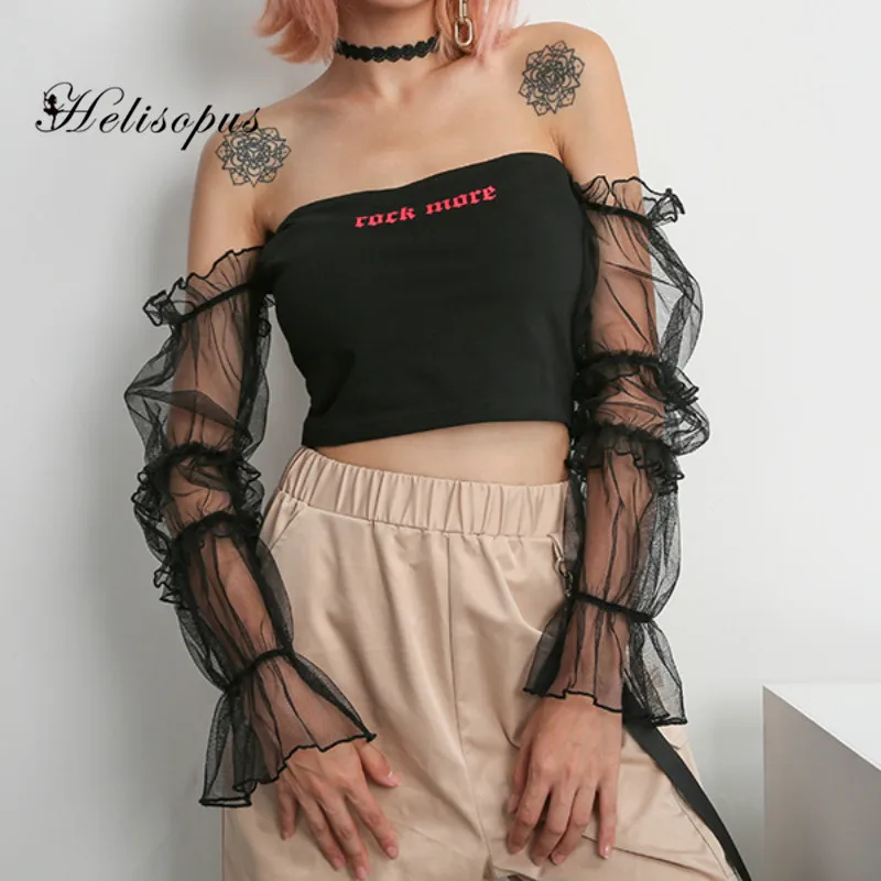 Helisopus Korean Gothic Mesh Patchwork T Shirt Black Sexy Off Shoulder Backless Letter Print Crop Tops Women Shirt Streetwear
Helisopus Korean Gothic Mesh Patchwork T Shirt Black Sexy Off Shoulder Backless Letter Print Crop Tops Women Shirt Streetwear