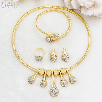 Liffly New Fashion Bride Wedding Jewelry Sets Crystal Necklace Bracelet Earrings Charm Dubai Women Gold Jewelry Accessories
Liffly New Fashion Bride Wedding Jewelry Sets Crystal Necklace Bracelet Earrings Charm Dubai Women Gold Jewelry Accessories