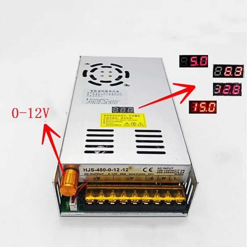 Adjustable DC Stabilized voltage switching power supply 0-12V 40A 480W with digital display
Adjustable DC Stabilized voltage switching power supply 0-12V 40A 480W with digital display
