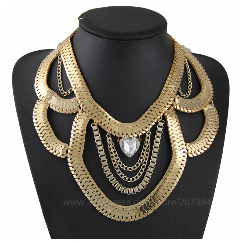 

CirGen Fashion Women Chunky Gold Color Snake Metal Chain Crystal Pendant Statement Choker Bib Necklace Collar Jewelry Item C03