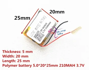 502025 3.7V 210mah Lithium polymer Battery With Protection Board For MP3 MP4 MP5 GPS Digital Products Free Shipping
502025 3.7V 210mah Lithium polymer Battery With Protection Board For MP3 MP4 MP5 GPS Digital Products Free Shipping