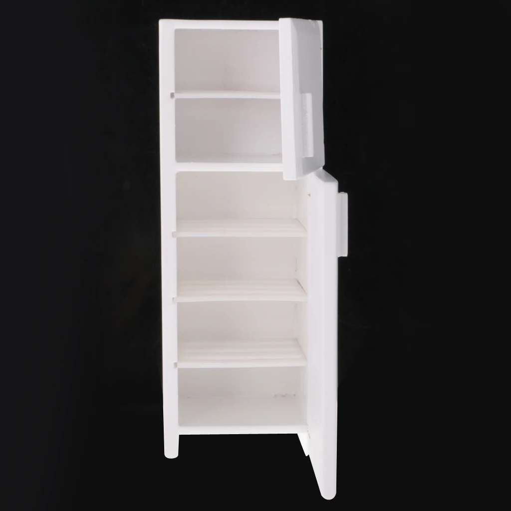 1/12 Dollhouse Miniature Kitchen White Wooden Fridge Refrigerator Freezer 1:12 Doll House Decor Classic Toys for Child Kids Gift