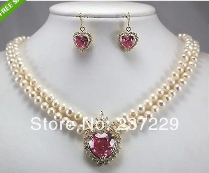 Wholesale price FREE SHIPPING ^^^^New 2 row white pearl necklace + heart pink zircon pendant earring set
Wholesale price FREE SHIPPING ^^^^New 2 row white pearl necklace + heart pink zircon pendant earring set