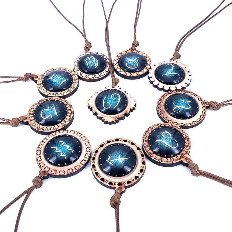 25mm Glass Cabochon Necklace 12 Constellations Chakra Wooden Setting Pendant Necklace for Women Men Jewelry Zodiac Sign B18174
25mm Glass Cabochon Necklace 12 Constellations Chakra Wooden Setting Pendant Necklace for Women Men Jewelry Zodiac Sign B18174