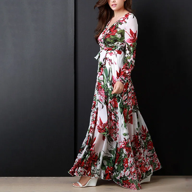 Women's Long Sleeve Dresses Pleated Chiffon Floral Print Maxi Long Dress Sashes V-Neck 2019 Spring Vintage Vestidos Plus Size
Women's Long Sleeve Dresses Pleated Chiffon Floral Print Maxi Long Dress Sashes V-Neck 2019 Spring Vintage Vestidos Plus Size