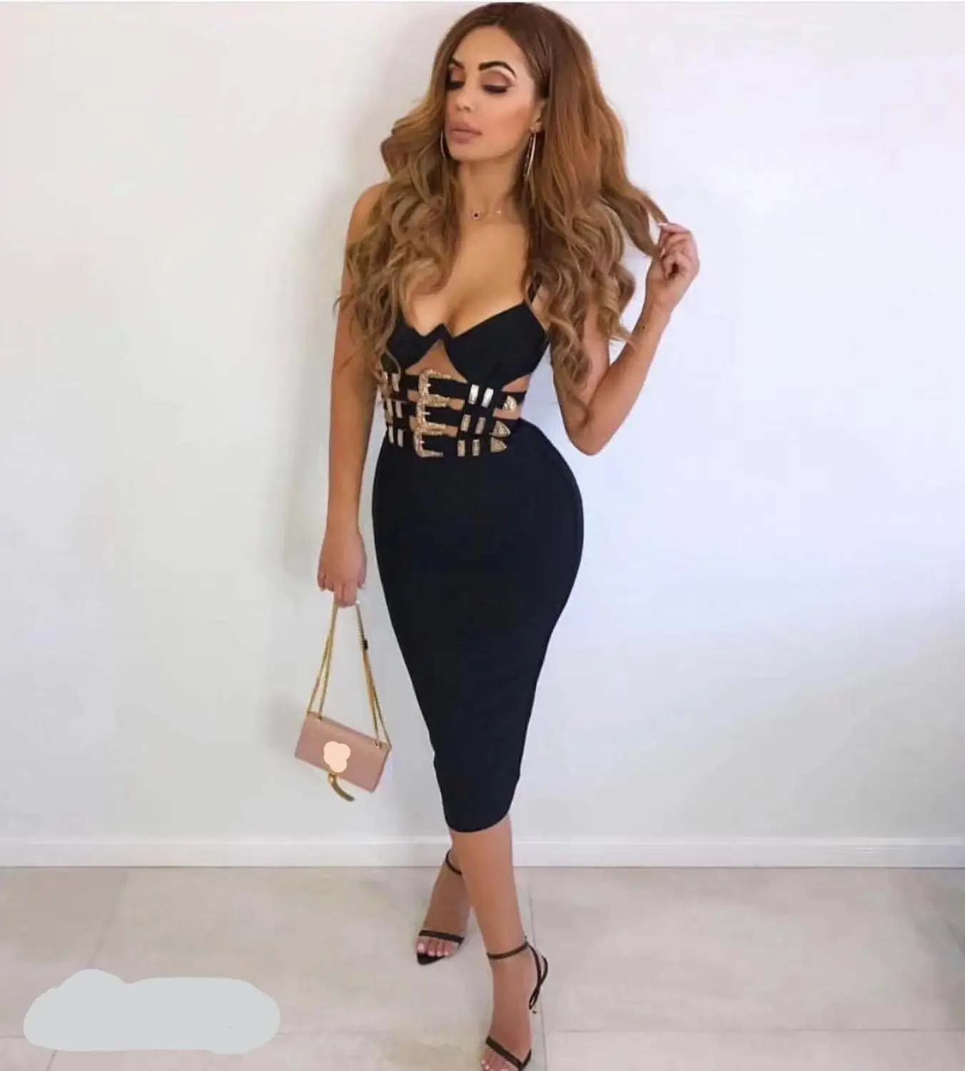 Womens Sexy Bandage Dress Gold Sequined Pencil Black Club Wear Summer Autumn Bodycon Dresses Hollow Out Vneck Midi Bandage Dress
Womens Sexy Bandage Dress Gold Sequined Pencil Black Club Wear Summer Autumn Bodycon Dresses Hollow Out Vneck Midi Bandage Dress