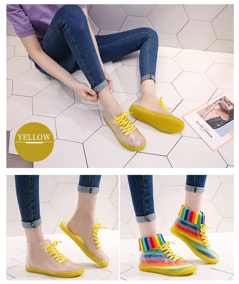Fashion Jelly Transparent Shoes Cute Adult Women Rain Boots Korean Waterproof Female Shoes Non-slip Rubber Lady Shoes Ankle Boot (8)