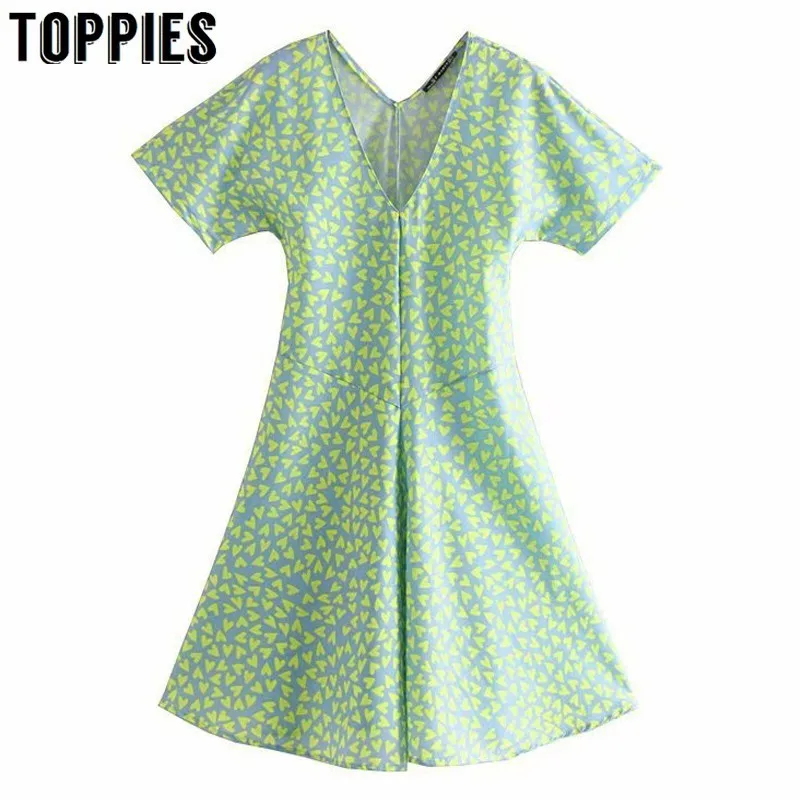 2019 Summer Short Sleeve Green Mini Dress Loose V Neck Printing Slim Dress Vacation Beach Smocks
2019 Summer Short Sleeve Green Mini Dress Loose V Neck Printing Slim Dress Vacation Beach Smocks