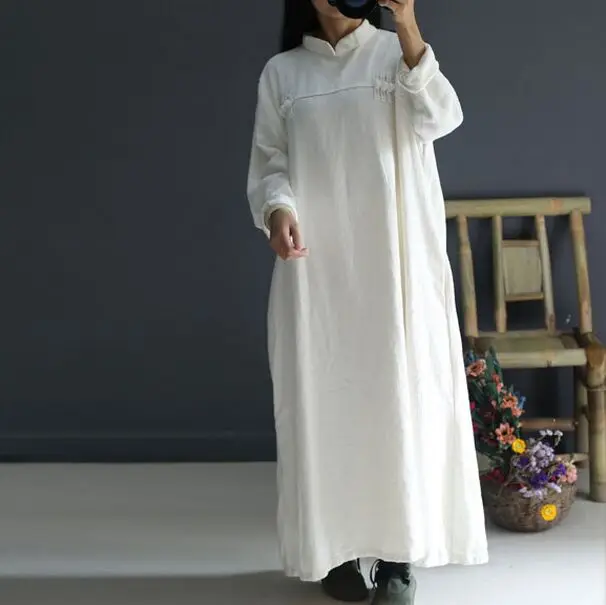 Original design new winter women's ultra-loose linen stand collar retro long-sleeved dress S482
Original design new winter women's ultra-loose linen stand collar retro long-sleeved dress S482
