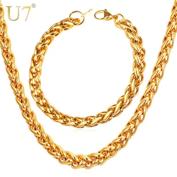 U7 New Wheat Spiga Chain Necklace Set Men Stainless Jewelry Wholesale 9MM Width Gold Color Necklace Bracelet Jewelry Sets S836
U7 New Wheat Spiga Chain Necklace Set Men Stainless Jewelry Wholesale 9MM Width Gold Color Necklace Bracelet Jewelry Sets S836